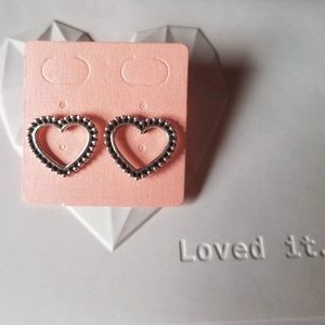 Silver Vintage Tone Hollow Heart Earrings